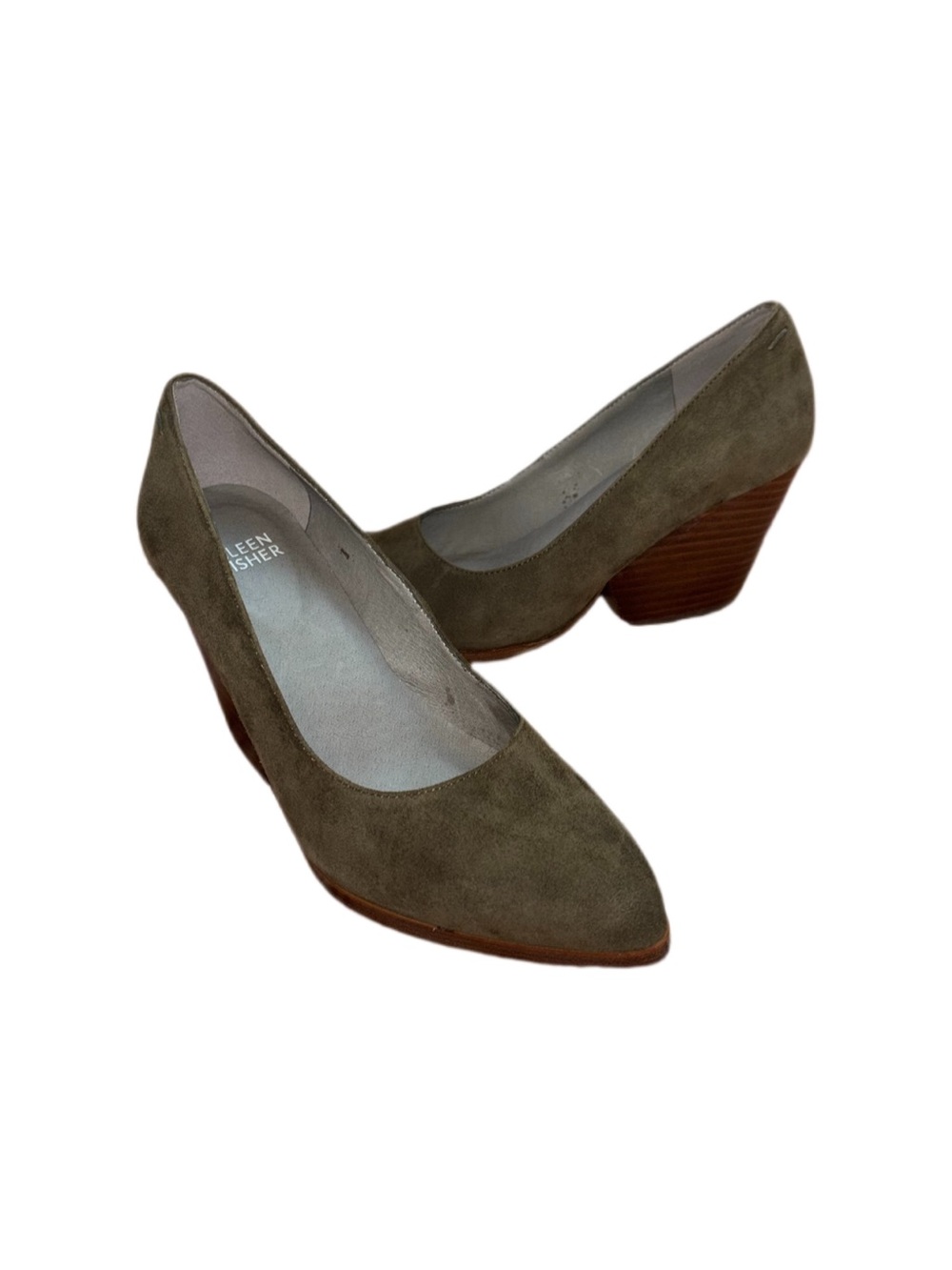 Eileen Fisher Hawk suede pumps in olive green women's size 6.5 stacked heel